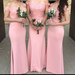 Off shoulder light pink bridesmaid dress